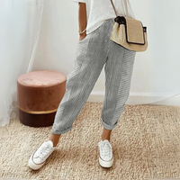 Nathalie | Damen Gestreifte Weite Hose in Grau