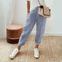 Nathalie | Damen Gestreifte Weite Hose in Blau