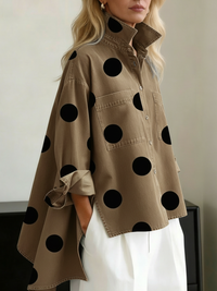 Nicolette | Damen Polka Dot Stehkragen Langarm Bluse in Khaki