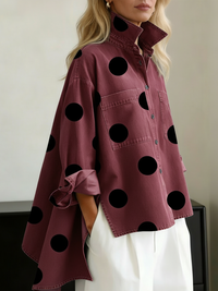 Nicolette | Damen Polka Dot Stehkragen Langarm Bluse in Rot
