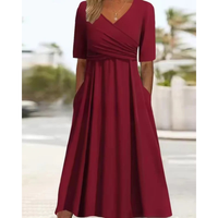 Nina | Damen Festliches Wickel Abendkleid Midi in Rot