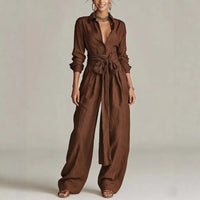Octavia | Damen Koordinierten Set mit Hemdbluse in Kaffee