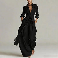 Octavia | Damen Koordinierten Set mit Hemdbluse in Schwarz