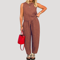Odile | Damen Karo Zweiteiler Ärmellos Weite Hose in Orange