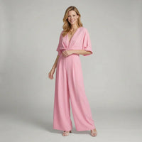 Léonie | Damen Jumpsuit Kurzarm V-Ausschnitt Elegant Modern Sommer in Rosa