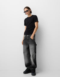 Ole | Herren Weite Carpenter Jeans Used-Optik in Schwarz