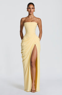 Olivia | Maxikleid mit Schnürung und Schlitz in Gelb