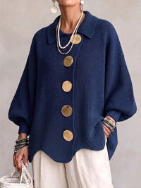 Damen Langarm-Strickjacke mit Knöpfen in Marineblau
