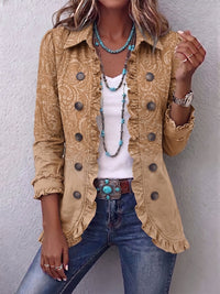 Damen Langarm-Rüschenjacke mit Knöpfen in Khaki