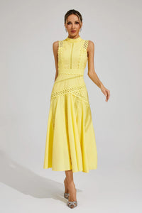 Ottaviana | Damen Ärmelloses Midi Spitzenkleid Gelb in Gelb