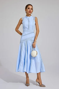 Ottaviana | Damen Ärmelloses Midi Spitzenkleid Gelb in Blau