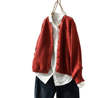 Oversized Strickjacke für Damen mit Knopfleiste in Rot