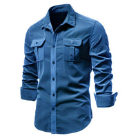 Richard | Herren Freizeithemd Langarm Knopfleiste Casual Lässig Modern in Blau