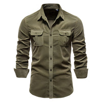 Richard | Herren Freizeithemd Langarm Knopfleiste Casual Lässig Modern in Armeegrün