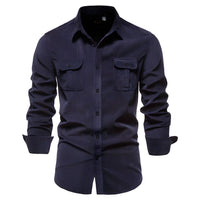 Richard | Herren Freizeithemd Langarm Knopfleiste Casual Lässig Modern in Marineblau