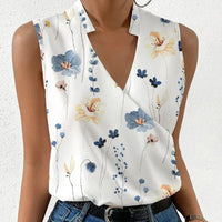 Paloma | Damen Ärmellose V-Ausschnitt Bluse Floral in Hellblau