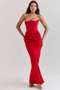 Moni | Damen Exklusives Maxikleid Elegant Komfort Zeitlos Festlich in Rot