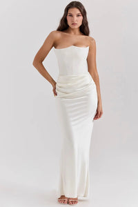 Moni | Damen Exklusives Maxikleid Elegant Komfort Zeitlos Festlich in Weiß