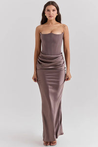 Moni | Damen Exklusives Maxikleid Elegant Komfort Zeitlos Festlich in Rauch