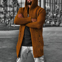 LÄSSIGER MITTELLANGER HERREN-STRICKCARDIGAN MIT KAPUZE - HOWARD in Braun