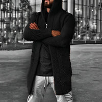 LÄSSIGER MITTELLANGER HERREN-STRICKCARDIGAN MIT KAPUZE - HOWARD in Schwarz