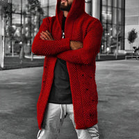 LÄSSIGER MITTELLANGER HERREN-STRICKCARDIGAN MIT KAPUZE - HOWARD in Rot