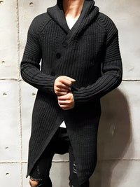 Lässige Strickjacke mit Kapuze aus langem Strick - MICHAEL in Schwarz
