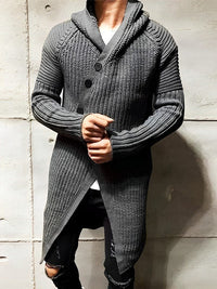 Lässige Strickjacke mit Kapuze aus langem Strick - MICHAEL in Dunkelgrau