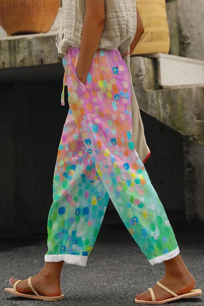 Damen Sommerhose mit grafischem Print und Taschen