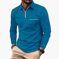 Herren-Polo mit langen Ärmeln im klassischen Stil mit Brusttasche, ideal für Arbeit und Freizeit in Blau