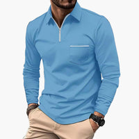 Herren-Polo mit langen Ärmeln im klassischen Stil mit Brusttasche, ideal für Arbeit und Freizeit in Hellblau