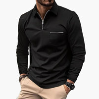 Herren-Polo mit langen Ärmeln im klassischen Stil mit Brusttasche, ideal für Arbeit und Freizeit in Schwarz