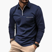 Herren-Polo mit langen Ärmeln im klassischen Stil mit Brusttasche, ideal für Arbeit und Freizeit in Marineblau