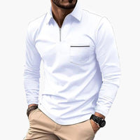 Herren-Polo mit langen Ärmeln im klassischen Stil mit Brusttasche, ideal für Arbeit und Freizeit in Weiß