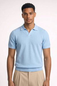 Polo Herren - Gestrickte Textur | Kurze Ärmel & Klassischer Kragen in Hellblau
