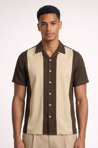 Polo Herren - Retro Colorblock | Kurze Ärmel in Braun Beige