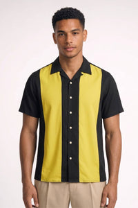 Polo Herren - Retro Colorblock | Kurze Ärmel in Schwarz Gelb