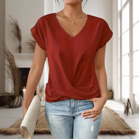 Elfriede | Damen Elegante V-Ausschnitt Bluse Mit Twist Saum in Rot