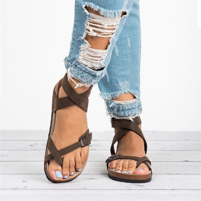 Flache Sandalen mit Gekreuztem Riemen für Damen