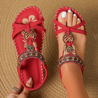 Ingrid | Damen Orthopädische Boho Sandalen Mehrriemen Komfort Sommer in Rot