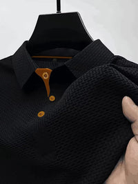 Hugo | Polokragen T-Shirt aus elastischem Flechtenetz für ultimativen Tragekomfort in Schwarz