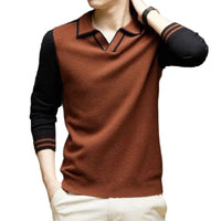 Herren Polo-Pullover mit langen Ärmeln in Braun