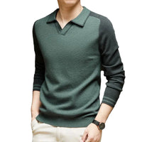 Herren Polo-Pullover mit langen Ärmeln in Salbeigrün
