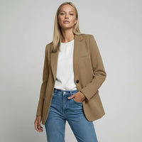 Marianne | Damen Langer Blazer Zweiknopf Klappentaschen Elegant Business in Sand