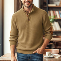 Sebastian | Herren Langarmpullover mit Knöpfen in Khaki