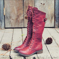Sarah | Damen Klassiker Lace-up Schnürstiefel in Rot
