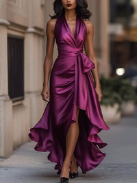 Raphaela | Damen Neckholder Wickel Abendkleid in Fuchsia