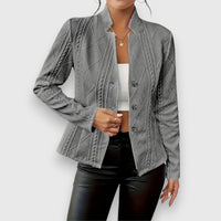 Reina | Damen Troyer Pullover Zopfmuster Langarm Anliegend in Grau