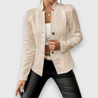 Reina | Damen Troyer Pullover Zopfmuster Langarm Anliegend in Beige