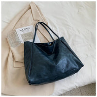 Annika | Retro PU-Leder Tote Bag Damen geräumige Schultertasche in Blau
